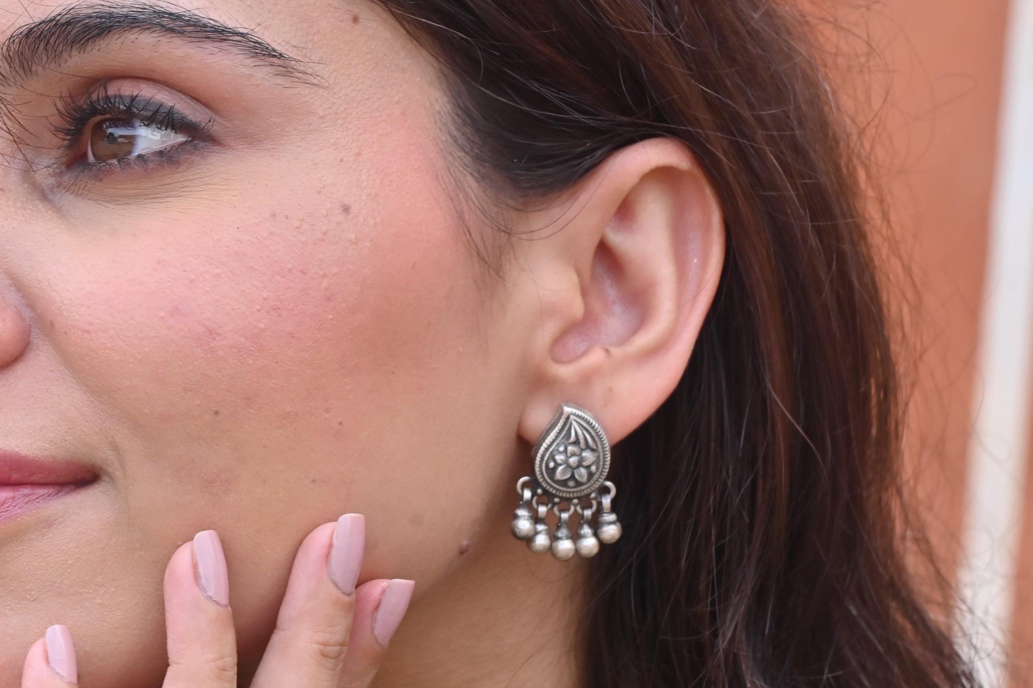 Silver Phool Ghungroo Earrings